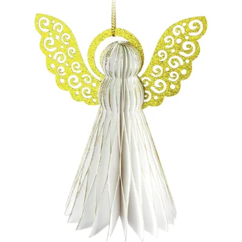 Vánoce Junior Dekorace Anděl (2 ks), papírová + PET, závěsná, 10 cm, barva bílá/zlatá