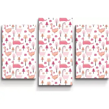Obraz Sablio Obraz - 3-dílný Růžoví dinosauři - 75x50 cm