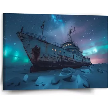 Obraz Sablio Obraz Vrak lodi při polární záři - 150x110 cm