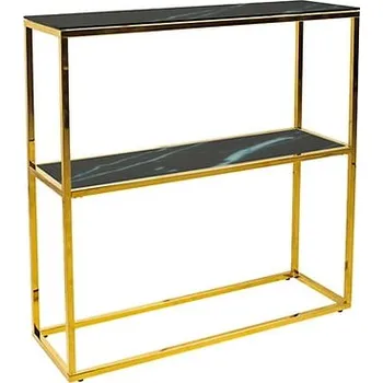 Toaletní stolek Moderní konzolový stolek do obývacího pokoje nebo ložnice Alita - Black Red White - BRW Černý Mramor / Zlatá 80x80 cm