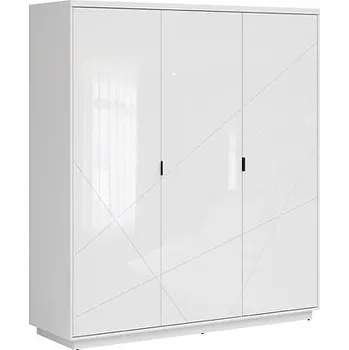 Šatní skříň Velká prostorná třídveřová šatní skříň do ložnice Forn - Black Red White - BRW Bílý Lesk / Bílá s Vysokým Leskem 180x200.5 cm