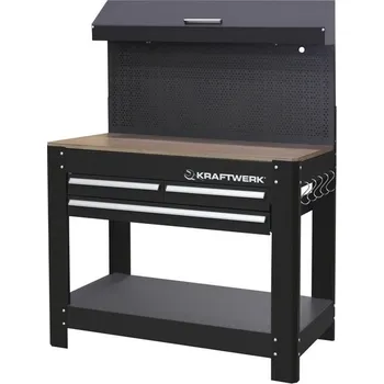 Dílenský stůl KRAFTWERKTOOLS BEST OF KW: Dílenský pracovní stůl plechový se zásuvkami a zadní stěnou