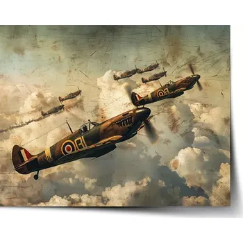 Plakát Sablio Plakát Stíhačky Spitfire v letecké bitvě - 60x40 cm