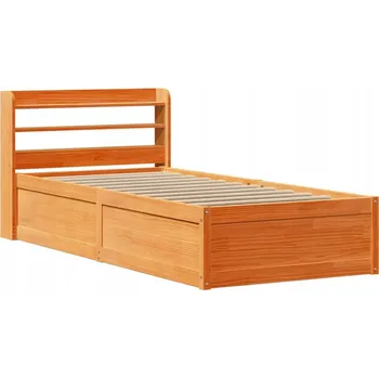 Postel Rám postele s čelem a poličkami, masivní borovicové dřevo, voskovaná hnědá, 219x1