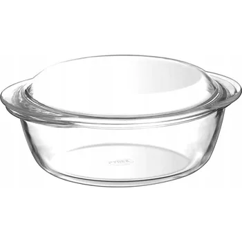 Nádoba na pečení Pyrex Skleněná zapékací mísa s víkem kulatá 3 l čirá