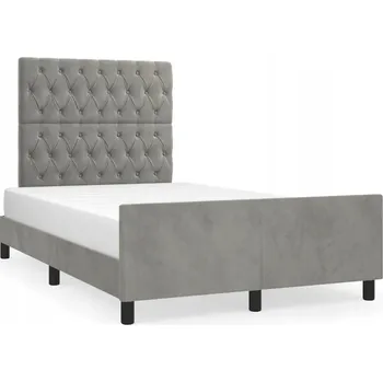Postel Rám postele s čelem, světle šedým samet, 193 x 123 x 118/128 cm