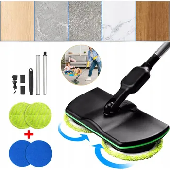 mop Elektrický rotační mop bezdrátový černý s teleskopickou tyčí