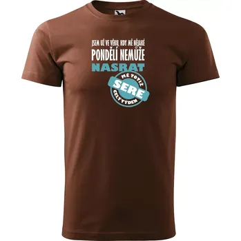Pánské tričko Sablio Tričko s potiskem Jsem už ve věku, kdy mě nějaké pondělí nemůže nasrat - hnědé S