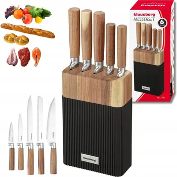 Nože Sada nožů 6 ks. stojan akácie, dřevěné rukojeti KLAUSBERG KB-7981