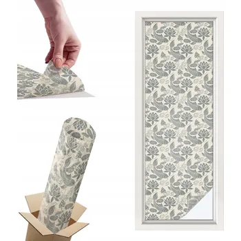 Obraz Mléčná Fólie Vitrážová pro Dekoraci Okenních Skel Listy Květiny 50x146 cm