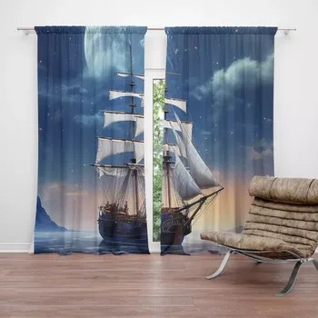 Závěs Sablio Závěs Plachetnice mezi horami: 2ks 140x250cm