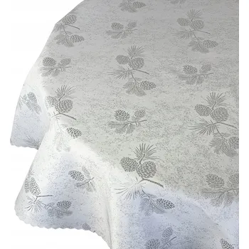 ubrus Ubrus Odolný proti Skvrnám Vánoční Zimní Šišky Bílý Stříbrný Kulatý prům. 150 cm