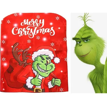 Potah na židli VÁNOČNÍ POTAH NA ŽIDLI DEKORAČNÍ UNIVERZÁLNÍ GRINCH NA OPĚRADLO