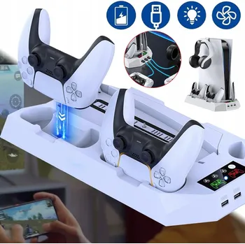 Stojan pro herní konzoli VERTIKÁLNÍ STOJAN PRO PS5 S VENTILÁTOREM, CHLADICÍ STANICE S 3 USB PORTY