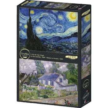 Puzzle GRAFIKA Hvězdná noc a dům Auvers 2x500 dílků
