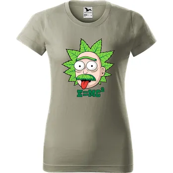 Dámské tričko levne-damske-bavlnene-tricko-potisk-Einstein-Rick-Morty Velikost dámská trička Basic: XS šířka 39, délka 57, Odstín dámské tričko Basic: Olivové