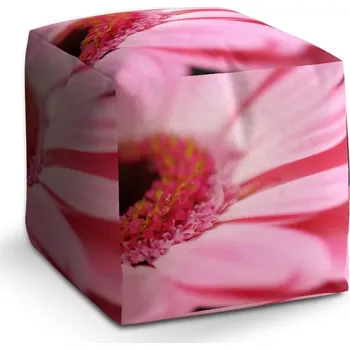 Taburet Sablio Taburet Cube Růžová gerbera: 40x40x40 cm
