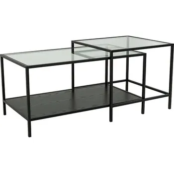 Konferenční stolek Sada skleněných stolků do obývacího pokoje Rumia - Black Red White - BRW Černá / Sklo 90x50 cm