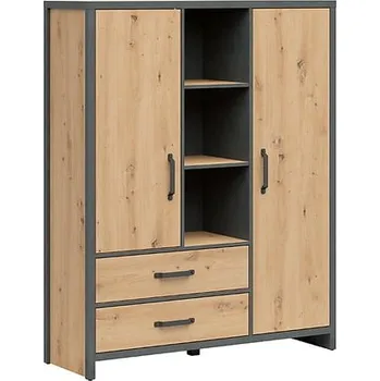 regál Funkční regál do studentského pokoje Weston - Black Red White - BRW Dub Artisan / Matera 120x150 cm