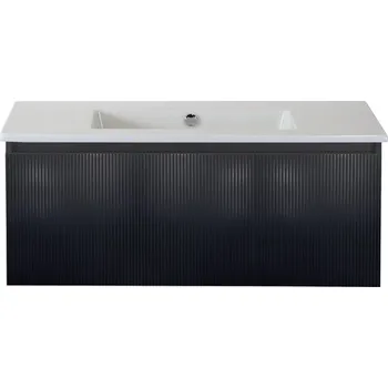 Koupelnový nábytek Souprava koupelnového nábytku Sanox Frozen 3D ŠxVxH 101 x 42 x 46 cm barva čela matně černá 2dílná s keramickým umyvadlem bez otvoru na kohout