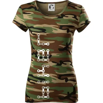 Dámské tričko Biker nápis na výšku řetěz - Dámské maskáčové triko - XL ( Hnědý maskáč )