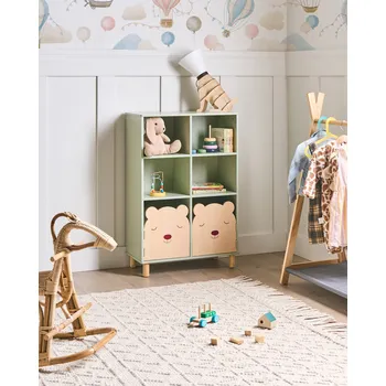 Obývací pokoj Dvoupatrová knihovna světle zelený rám z MDF nohy z borového dřeva policová skříň úložný prostor moderní dětský pokoj Beliani