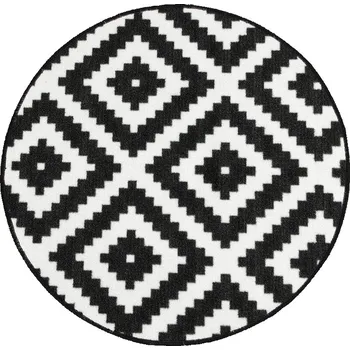 Koberec KOBEREC KULATÝ PROTISKLUZOVÝ DO POKOJE POD ŽIDLI ROMBY ČERNÉ prům. 100 cm