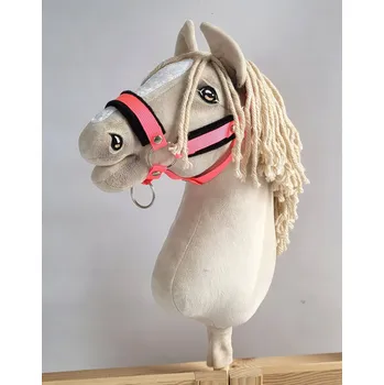 Hobby horsing Nastavitelná ohlávka pro koně Hobby Horse A3 neonově pink s černým kožíškem