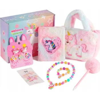 Zápisník SADA DÁREK UNICORN JEDNOROŽEC PRO DĚTI DENÍK KABELKA SPONKY BIŽU