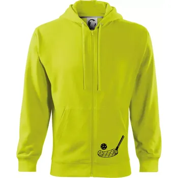 Pánská mikina Floorball nápis šikmo - Mikina s kapucí na zip trendy zipper - L ( Limetková )