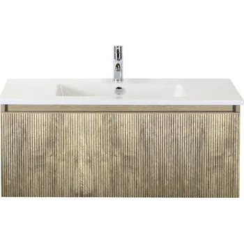 Koupelnový nábytek Souprava koupelnového nábytku Sanox Frozen 3D ŠxVxH 101 x 42 x 46 cm barva čela francouzský dub 2dílná s keramickým umyvadlem