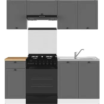 Kuchyňská linka Kuchyňská linka 180 Junona s pracovní deskou - Black Red White - BRW Bílá/grafit/dub craft zlatý 180x cm