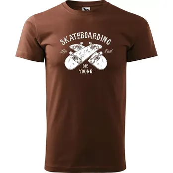 Sablio Tričko s potiskem Skateboarding die young - hnědé S