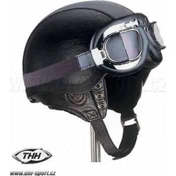 Helma na motorku THH přilba T-62G Leather Retro BLACK - XS