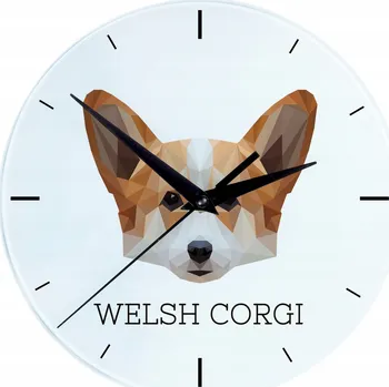Hodiny Welsh Corgi Pembroke skleněné nástěnné hodiny s geometrickým psem