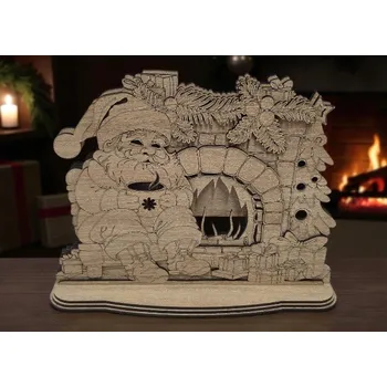 Vánoční dekorace Dřevěný Santa u krbu