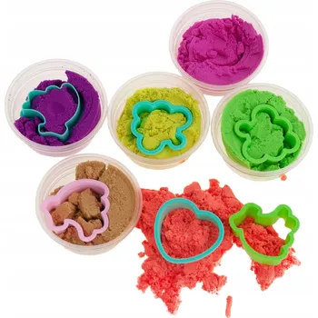 Hračka na písek KINETICKÝ PÍSEK PĚNOVÁ PLASTELÍNA SADA 6 KS FORMIČKY PÍSKOLINA