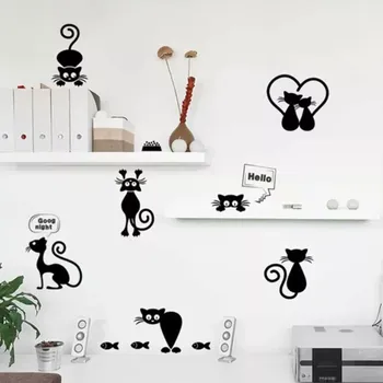 Samolepící dekorace Samolepky na zeď - černé kočičky