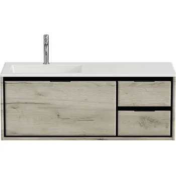 Koupelnový nábytek Souprava koupelnového nábytku Sanox Loft ŠxVxH 120,5 (85/35) x 47 x 45,5 cm barva čela craft oak 2dílná s umyvadlem z minerální litiny umyvadlo levé bílá