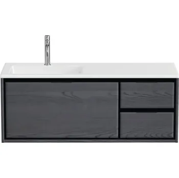 Koupelnový nábytek Souprava koupelnového nábytku Sanox Loft ŠxVxH 120,5 (85/35) x 47 x 45,5 cm barva čela black oak 2dílná s umyvadlem z minerální litiny umyvadlo levé matně bílá