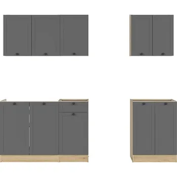 Kuchyňská linka Kuchyňská linka 180A Junona bez pracovní desky - Black Red White - BRW dub bernstein/grafit 180x cm