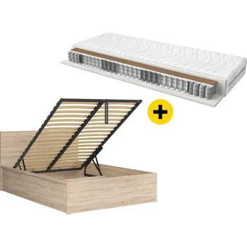 Postel Zestaw łóżko Tetrix 140x200 ze stelażem i materacem Ceres - Black Red White - BRW Dub Sonoma 149x95 cm