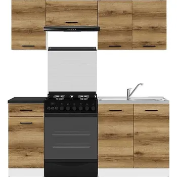 Kuchyňská linka Kuchyňská linka 180 Junona s pracovní deskou - Black Red White - BRW Bílá/dub delano světlý/metalická břidlice černo-zlatá 180x cm