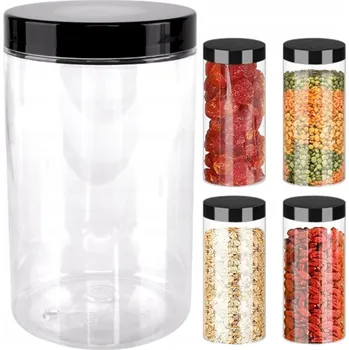 Zavařovací sklenice ZAVAŘOVACÍ SKLENICE NÁDOBA 0,5 L PLASTOVÁ PRŮHLEDNÝ PET S ČERNÝM VÍKEM 500 ML