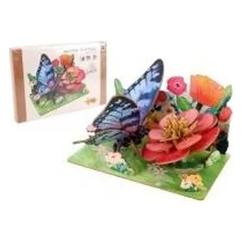 Dřevěná hračka Puzzle 3D drewniane motyl na kwiatach