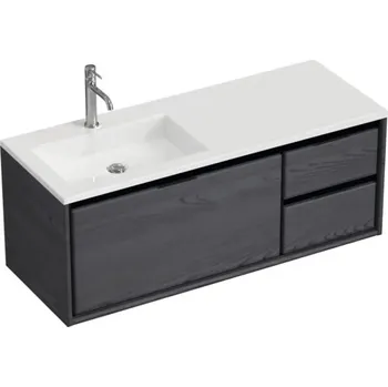 Koupelnový nábytek Souprava koupelnového nábytku Sanox Loft ŠxVxH 120,5 (85/35) x 47 x 45,5 cm barva čela black oak 2dílná s umyvadlem z minerální litiny umyvadlo levé