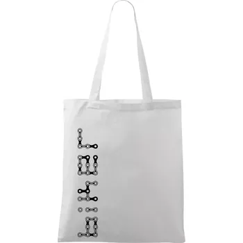 Nákupní taška Biker nápis na výšku řetěz - Taška bavlněná - 42 x 38 cm ( Bílá )