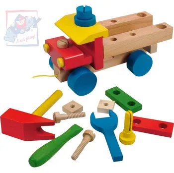 Dřevěná hračka WOODY DŘEVO Auto montážní tahací dřevěné k sestavení set se 3 nástroji | 31