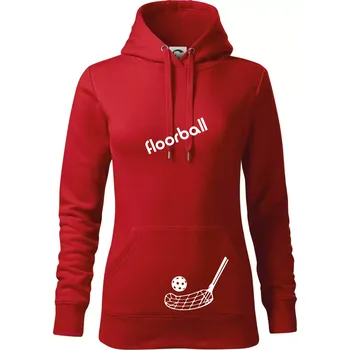 Dámská mikina Floorball nápis šikmo - Mikina dámská Cape s kapucí - XS ( Červená )