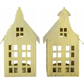 Svícen Kovový svícen domeček zlatý mix